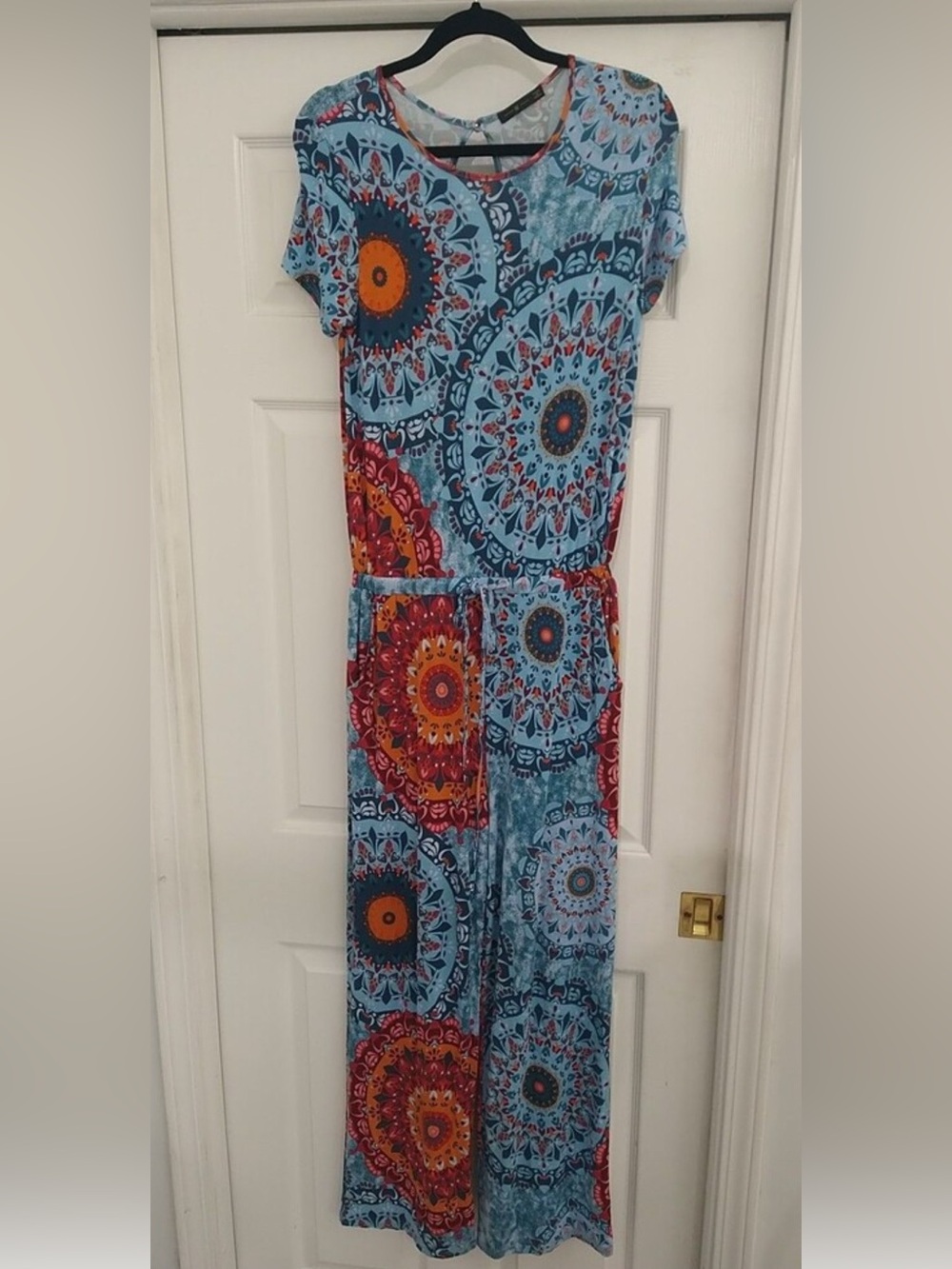 Medallion Wide Leg Short Sleeve Jumper Medium Boho Hippie Beachy Cottage Core